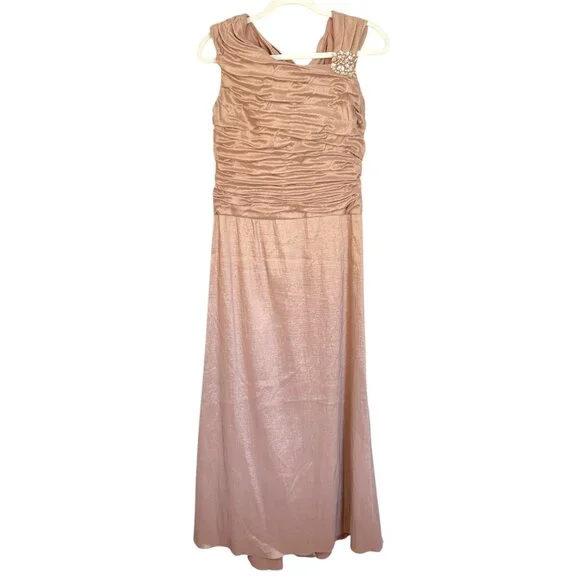 Jessica Howard | Dresses | Jessica Howard Tan Maxi Dress With Ruched Bodice  And Gems Mother Of The Bride | Poshmark